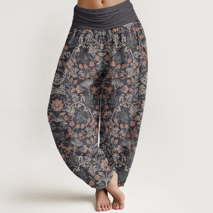 Buddha Stones Damen-Haremshose aus reiner Baumwolle mit Blumen- und Blättermuster und elastischer Taille
