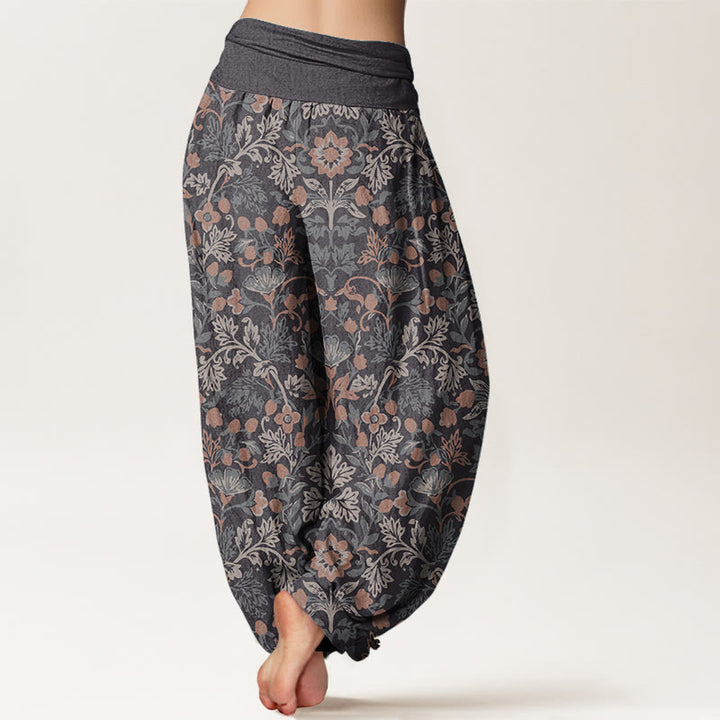 Buddha Stones Damen-Haremshose aus reiner Baumwolle mit Blumen- und Blättermuster und elastischer Taille