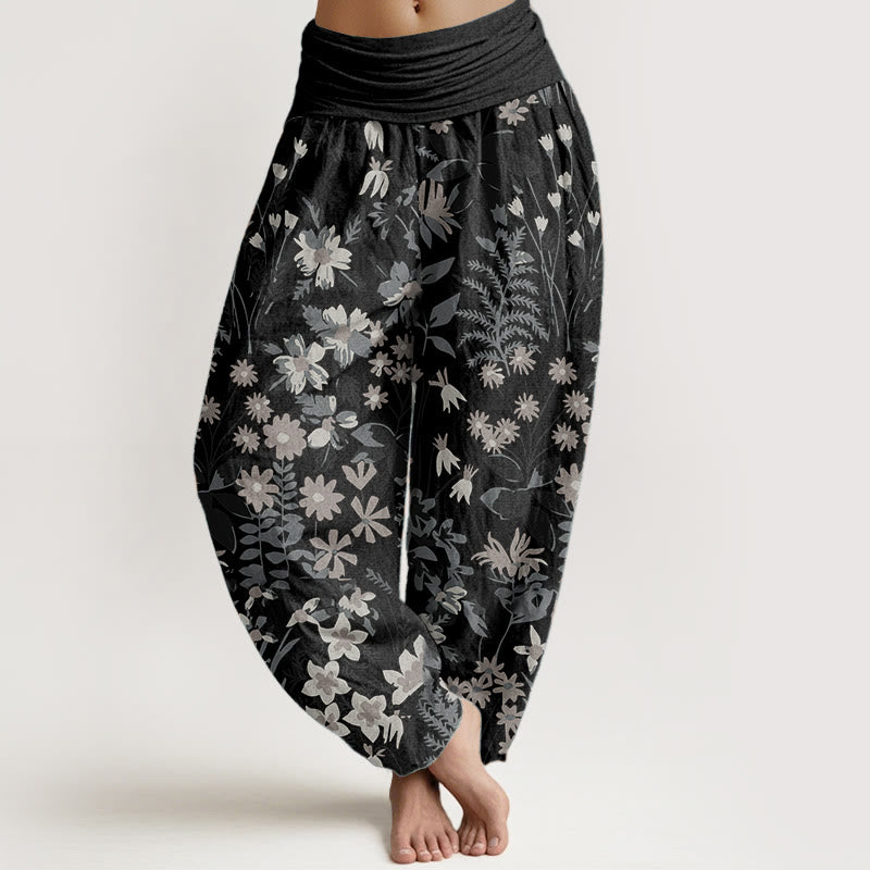 Buddha Stones Damen-Haremshose aus reiner Baumwolle mit Gänseblümchen-Blumen-Blätter-Design und elastischer Taille