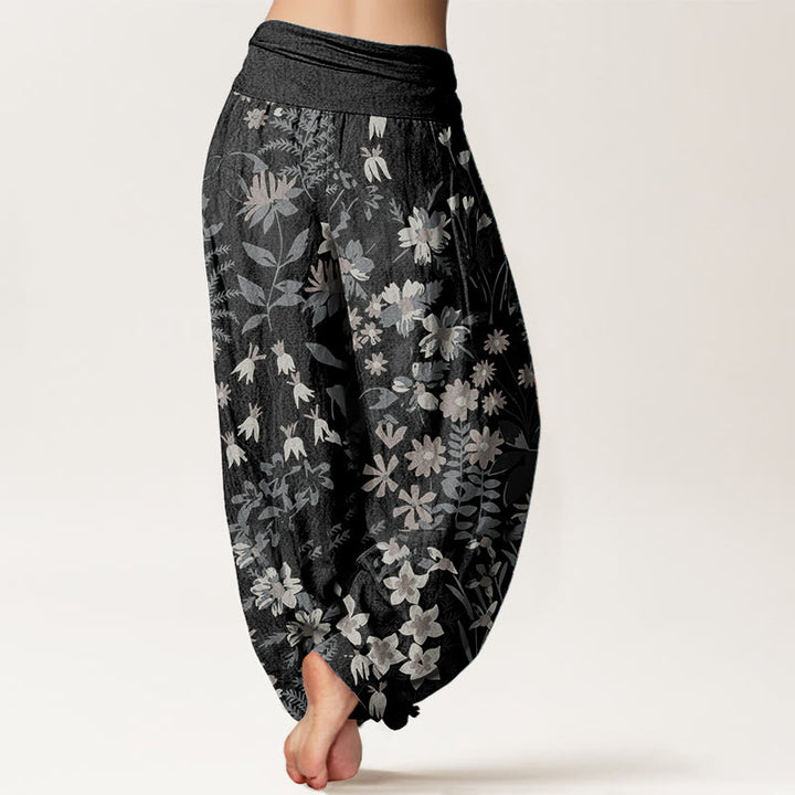 Buddha Stones Damen-Haremshose aus reiner Baumwolle mit Gänseblümchen-Blumen-Blätter-Design und elastischer Taille