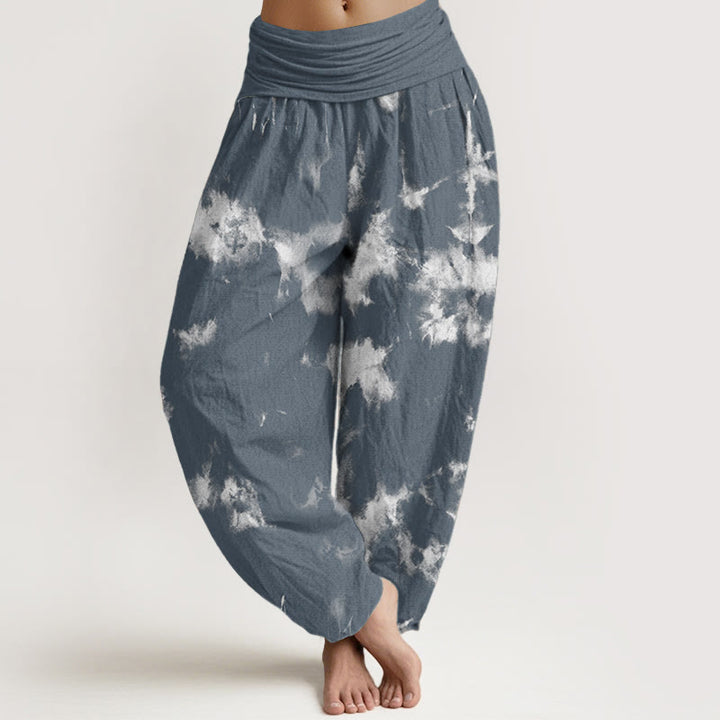 Buddha Stones Haremshose aus reiner Baumwolle mit weißen Linien und Punkten, Batikmuster, elastischer Taille für Damen - CadetBlue - US22, UK/AU26,EU54 (6XL) - image 6