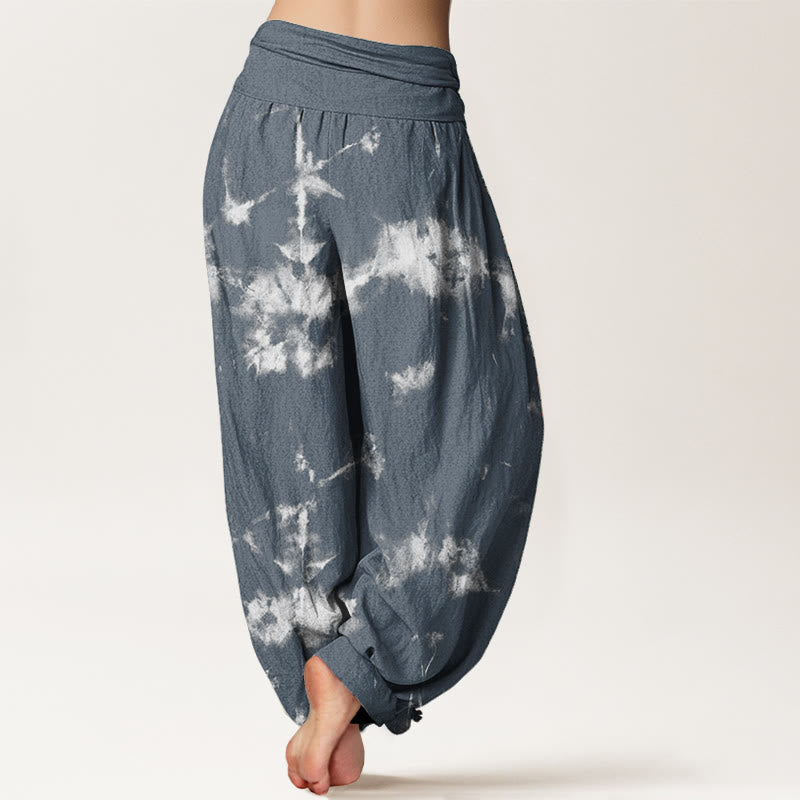 Buddha Stones Haremshose aus reiner Baumwolle mit weißen Linien und Punkten, Batikmuster, elastischer Taille für Damen - image 8