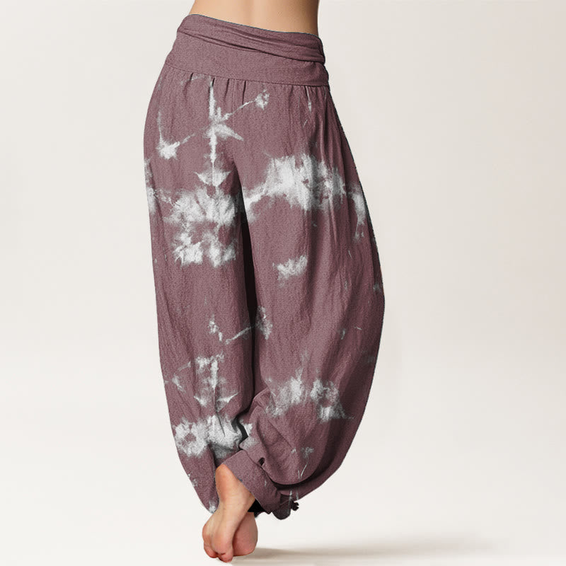 Buddha Stones Haremshose aus reiner Baumwolle mit weißen Linien und Punkten, Batikmuster, elastischer Taille für Damen - image 11