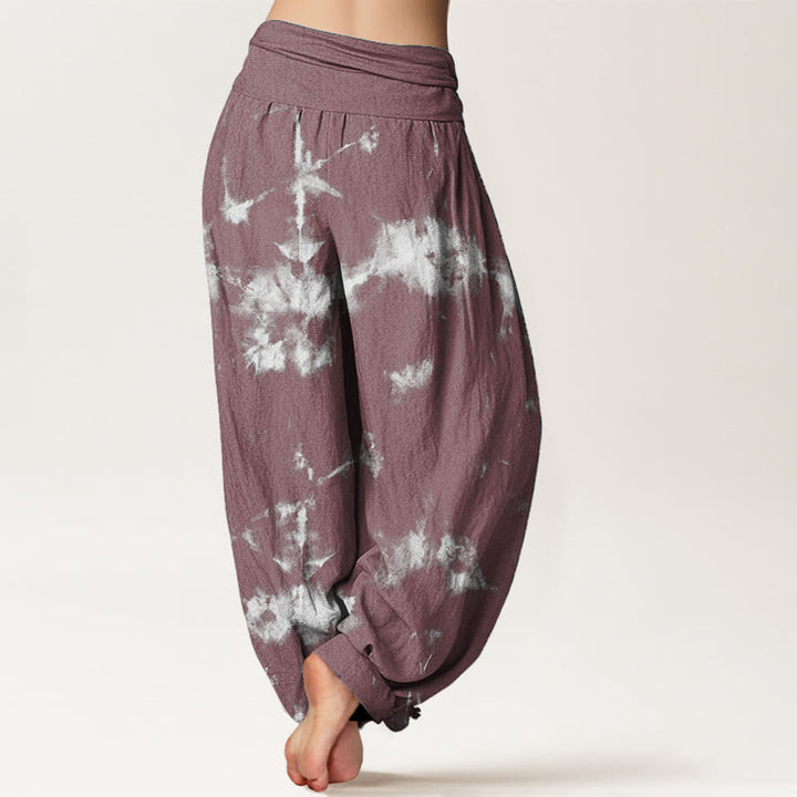Buddha Stones Haremshose aus reiner Baumwolle mit weißen Linien und Punkten, Batikmuster, elastischer Taille für Damen - image 11