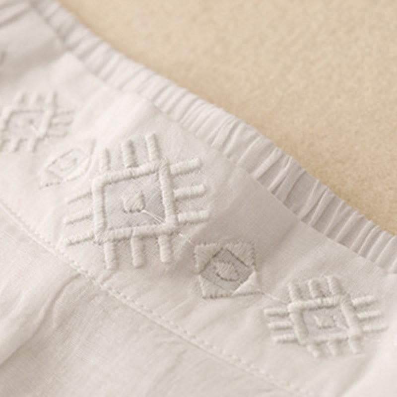 Buddha Stones Geometrische Stickerei Elastische Taille Damenhose aus Baumwolle und Leinen mit weitem Bein und Taschen - image 22