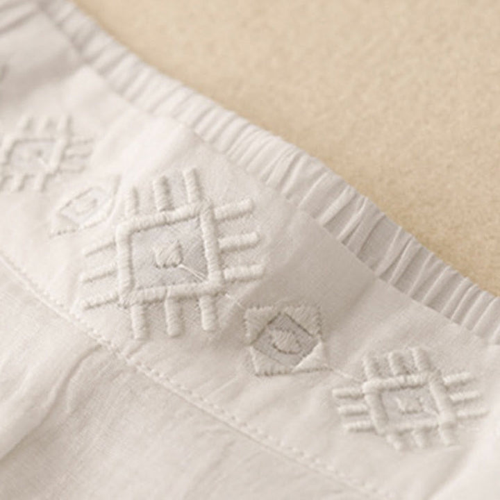 Buddha Stones Geometrische Stickerei Elastische Taille Damenhose aus Baumwolle und Leinen mit weitem Bein und Taschen - image 22