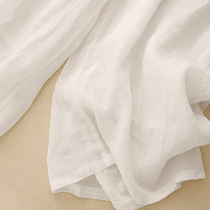 Buddha Stones Geometrische Stickerei Elastische Taille Damenhose aus Baumwolle und Leinen mit weitem Bein und Taschen - image 24