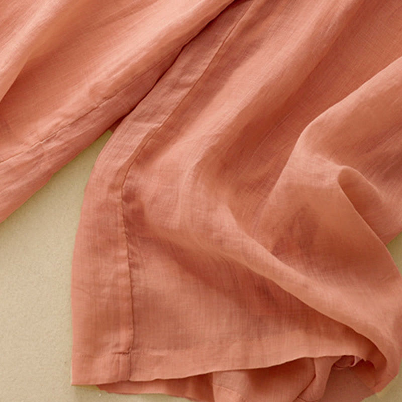 Buddha Stones Geometrische Stickerei Elastische Taille Damenhose aus Baumwolle und Leinen mit weitem Bein und Taschen - image 4