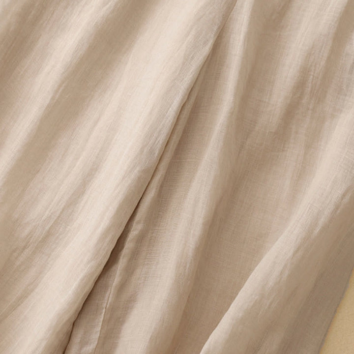 Buddha Stones Geometrische Stickerei Elastische Taille Damenhose aus Baumwolle und Leinen mit weitem Bein und Taschen - image 16