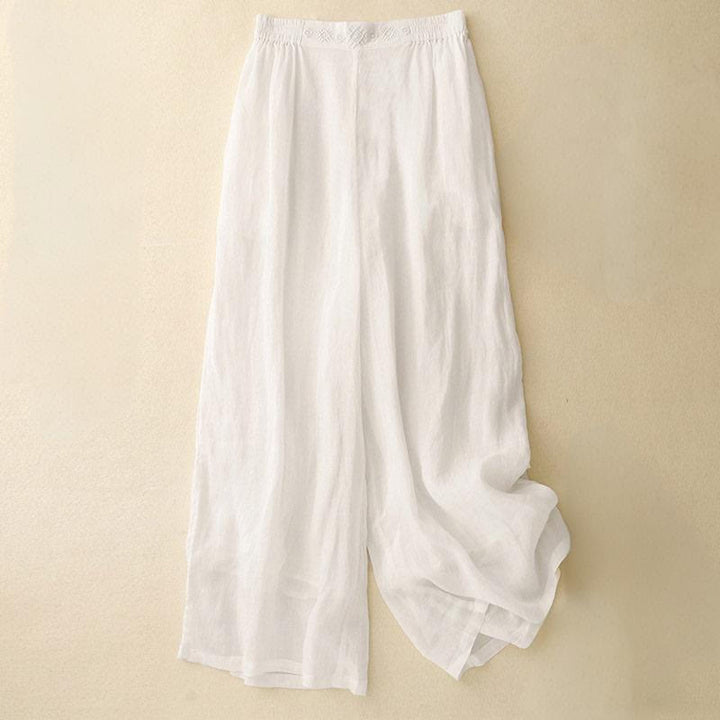 Buddha Stones Geometrische Stickerei Elastische Taille Damenhose aus Baumwolle und Leinen mit weitem Bein und Taschen - Weiß - US8-10， UK/AU12-14，EU40-42 (2XL) - image 20