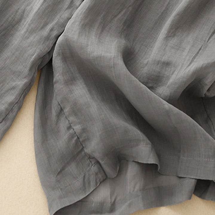 Buddha Stones Geometrische Stickerei Elastische Taille Damenhose aus Baumwolle und Leinen mit weitem Bein und Taschen - image 10