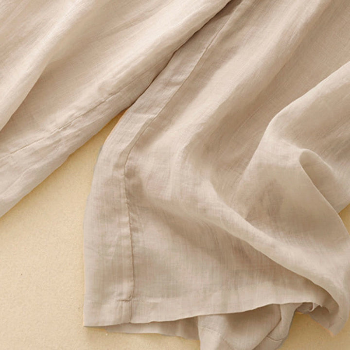 Buddha Stones Geometrische Stickerei Elastische Taille Damenhose aus Baumwolle und Leinen mit weitem Bein und Taschen - image 17