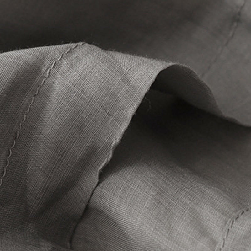 Buddha Stones Geometrische Stickerei Elastische Taille Damenhose aus Baumwolle und Leinen mit weitem Bein und Taschen - image 9