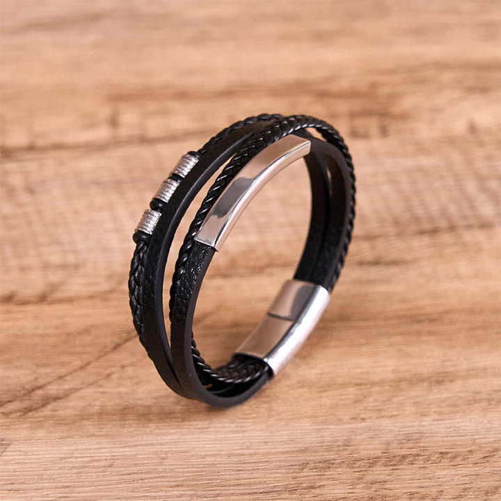 Buddha Stones Fashion Titan Stahl Leder Handgewebt Magnetschnalle Stärkung Armband