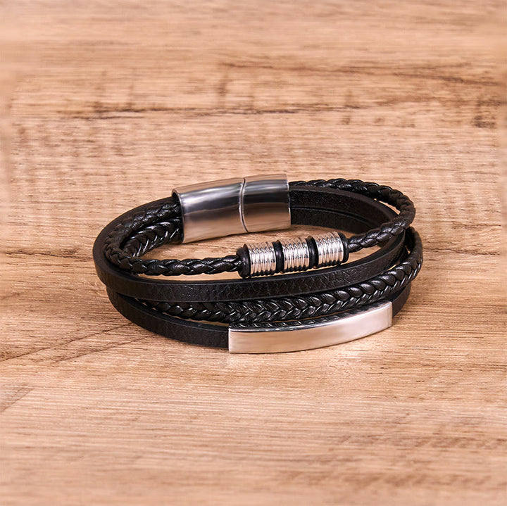 Buddha Stones Fashion Titan Stahl Leder Handgewebt Magnetschnalle Stärkung Armband