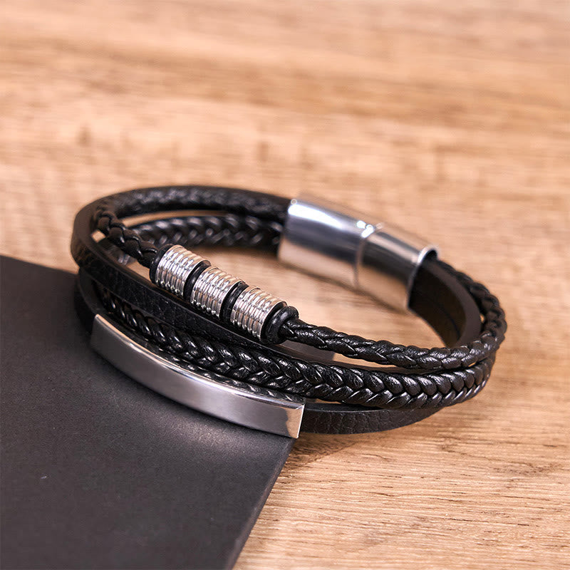 Buddha Stones Fashion Titan Stahl Leder Handgewebt Magnetschnalle Stärkung Armband