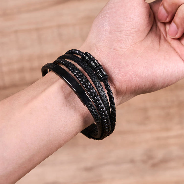Buddha Stones Fashion Titan Stahl Leder Handgewebt Magnetschnalle Stärkung Armband