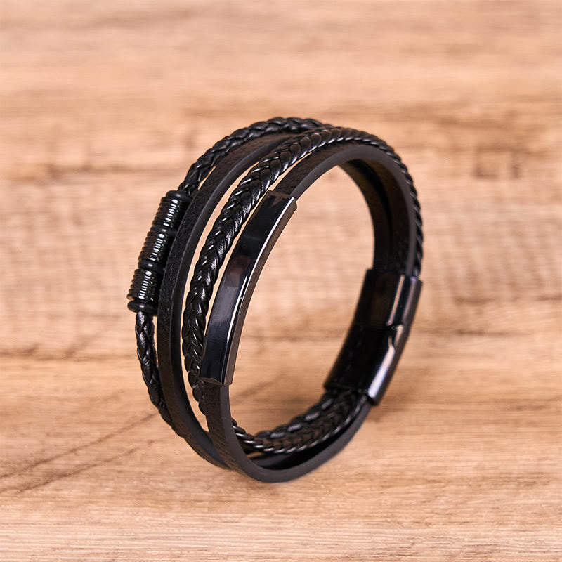 Buddha Stones Fashion Titan Stahl Leder Handgewebt Magnetschnalle Stärkung Armband