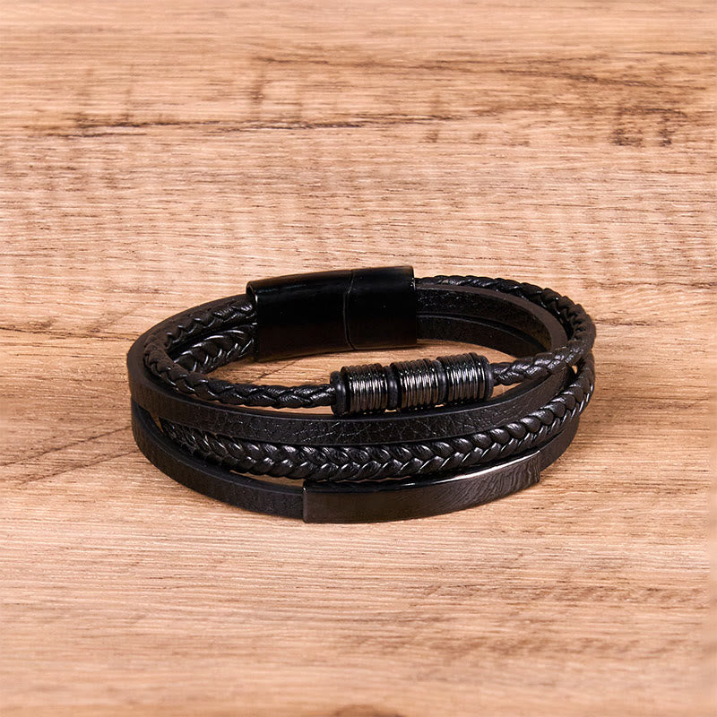 Buddha Stones Fashion Titan Stahl Leder Handgewebt Magnetschnalle Stärkung Armband