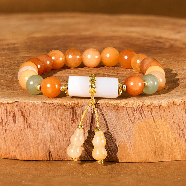Buddha Stones, goldene Seide, Jade-Perlen, Kürbis, weißer Kristall, Reichtum, Glücksarmband