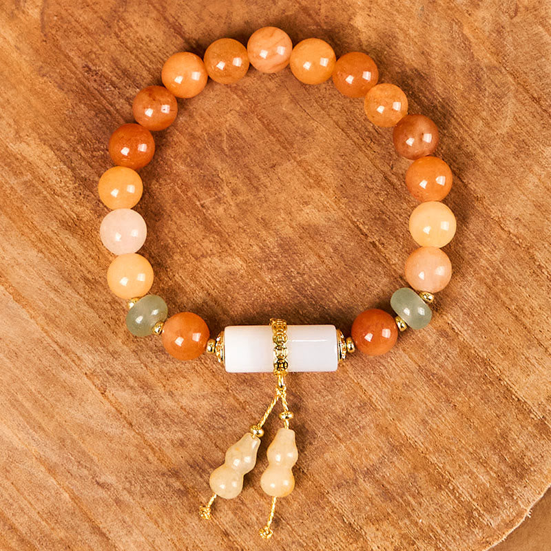 Buddha Stones, goldene Seide, Jade-Perlen, Kürbis, weißer Kristall, Reichtum, Glücksarmband