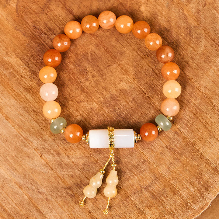 Buddha Stones, goldene Seide, Jade-Perlen, Kürbis, weißer Kristall, Reichtum, Glücksarmband