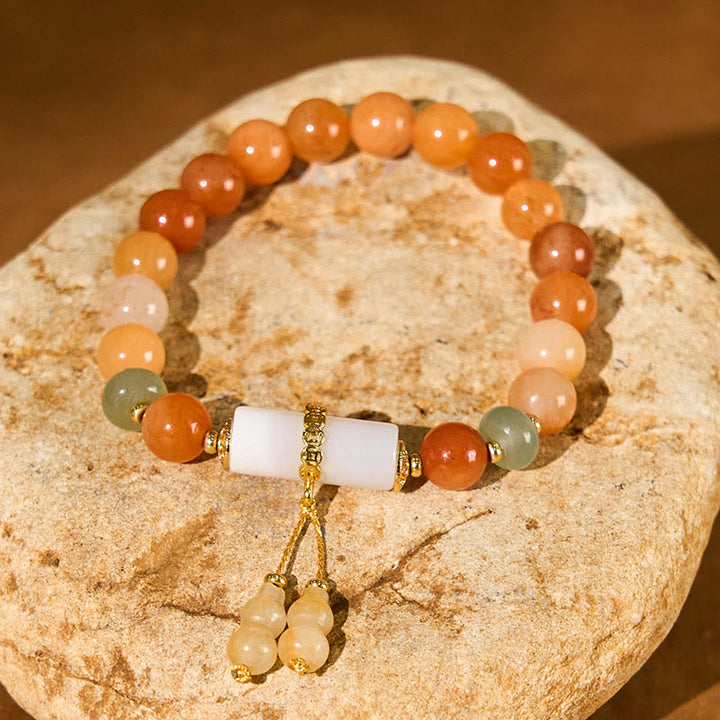 Buddha Stones, goldene Seide, Jade-Perlen, Kürbis, weißer Kristall, Reichtum, Glücksarmband