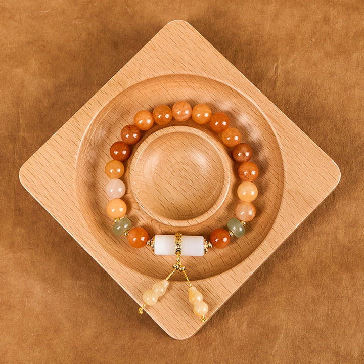 Buddha Stones, goldene Seide, Jade-Perlen, Kürbis, weißer Kristall, Reichtum, Glücksarmband