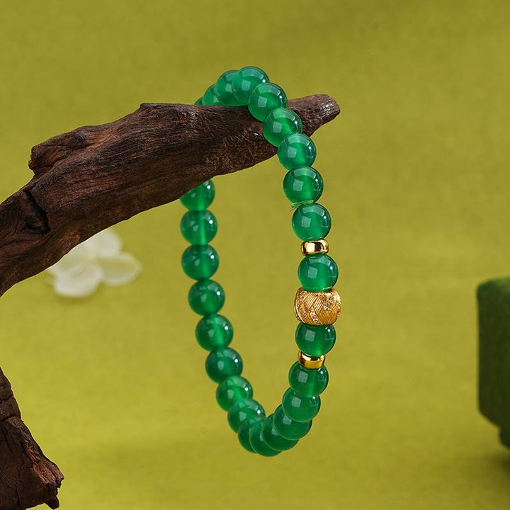 Buddha Stones Stützarmband mit grünen Achatperlen