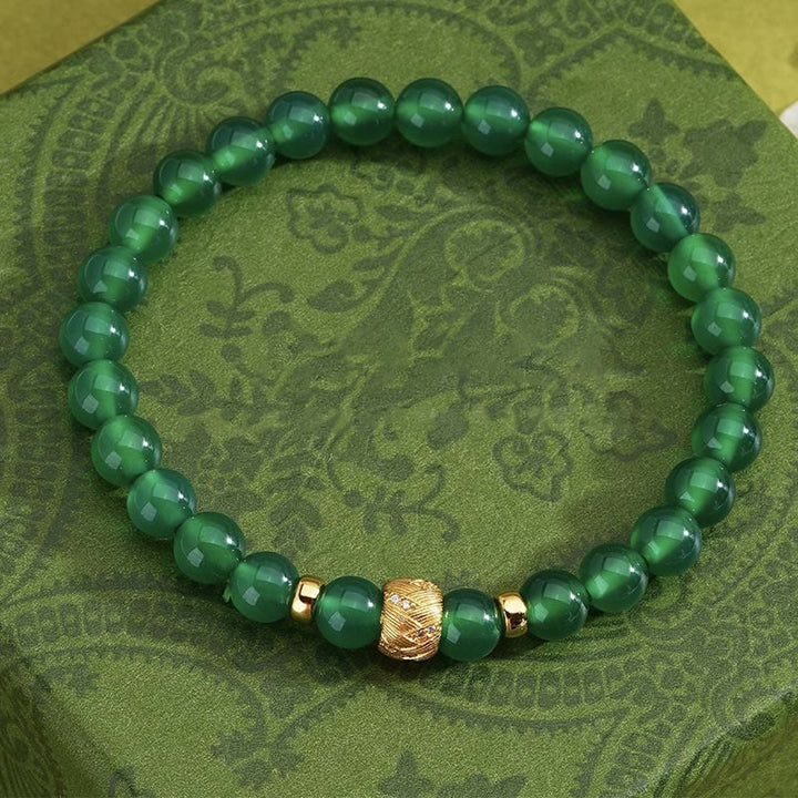 Buddha Stones Stützarmband mit grünen Achatperlen
