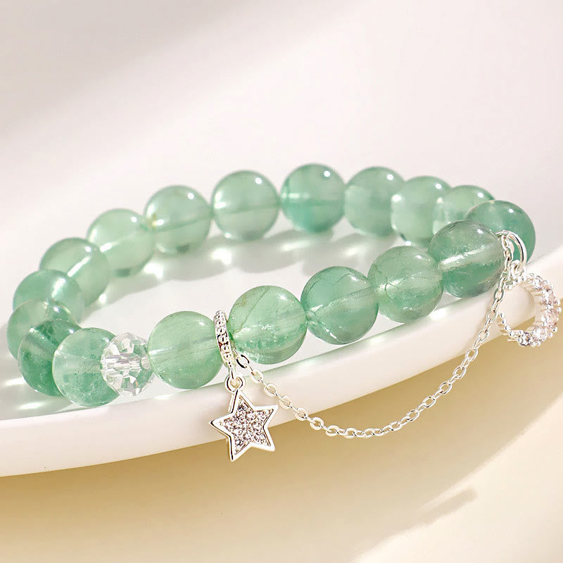 Buddha Stones Grüne Fluoritperlen Mond Stern Peace Armband
