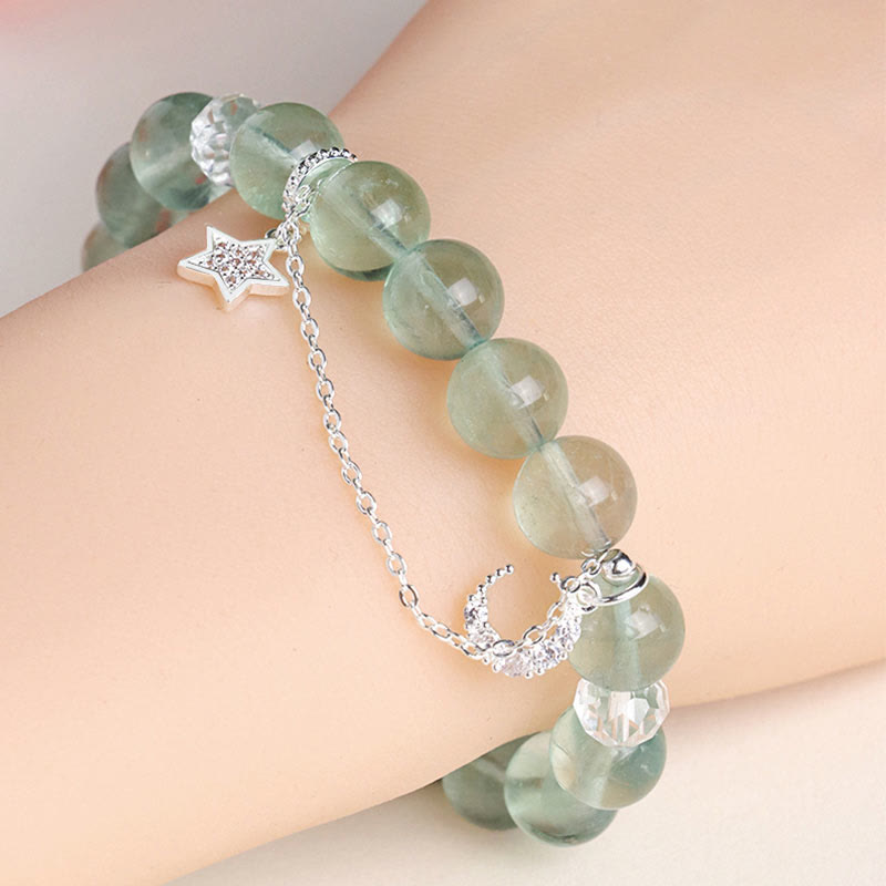 Buddha Stones Grüne Fluoritperlen Mond Stern Peace Armband