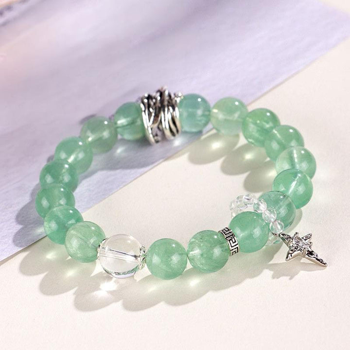 Buddha Stones Grüne Fluoritperlen Mond Stern Peace Armband