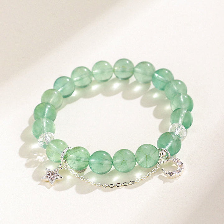 Buddha Stones Grüne Fluoritperlen Mond Stern Peace Armband