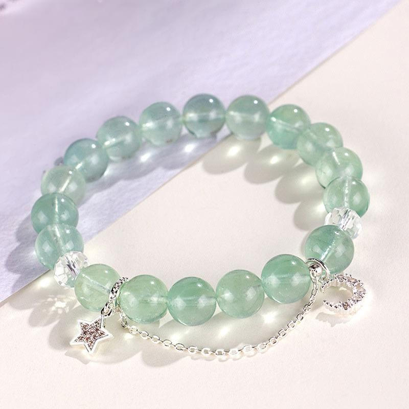 Buddha Stones Grüne Fluoritperlen Mond Stern Peace Armband