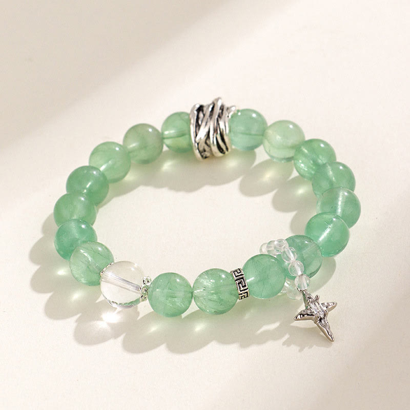 Buddha Stones Grüne Fluoritperlen Mond Stern Peace Armband