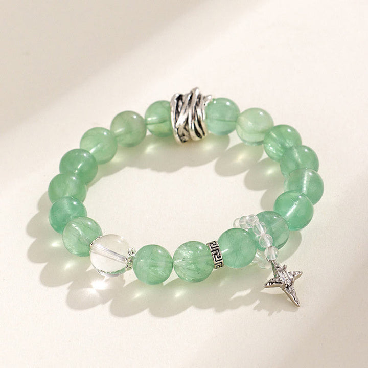 Buddha Stones Grüne Fluoritperlen Mond Stern Peace Armband