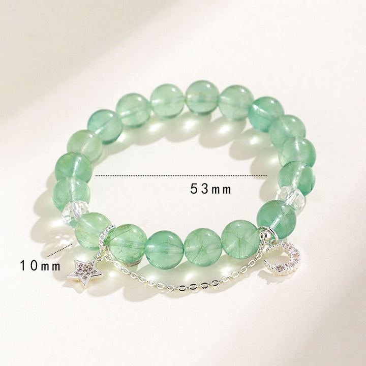 Buddha Stones Grüne Fluoritperlen Mond Stern Peace Armband