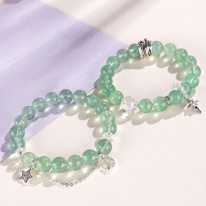Buddha Stones Grüne Fluoritperlen Mond Stern Peace Armband