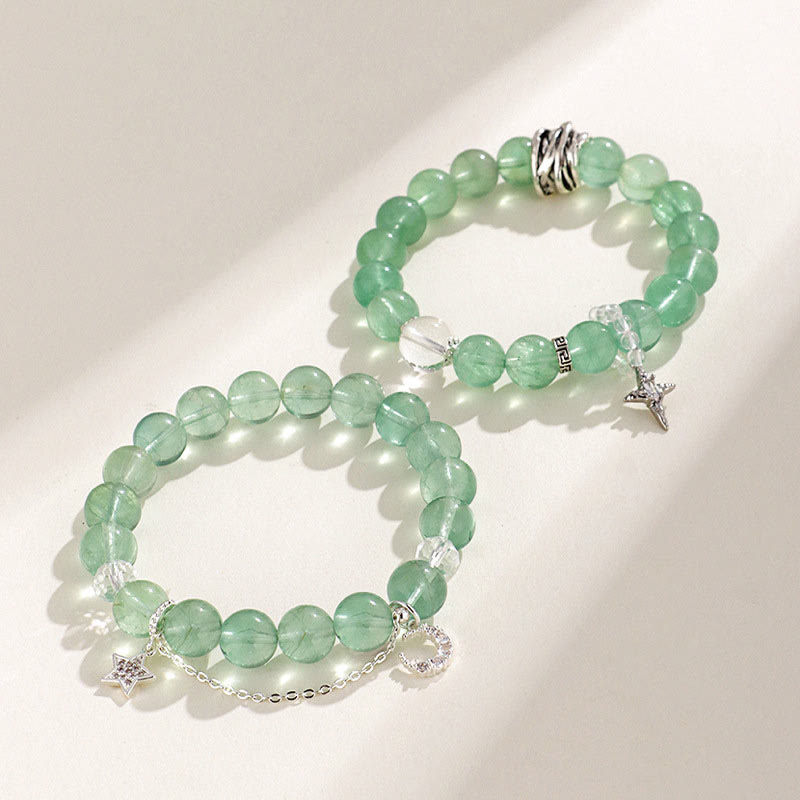 Buddha Stones Grüne Fluoritperlen Mond Stern Peace Armband
