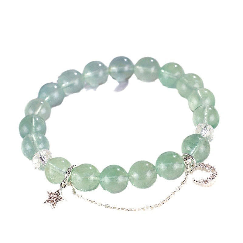 Buddha Stones Grüne Fluoritperlen Mond Stern Peace Armband