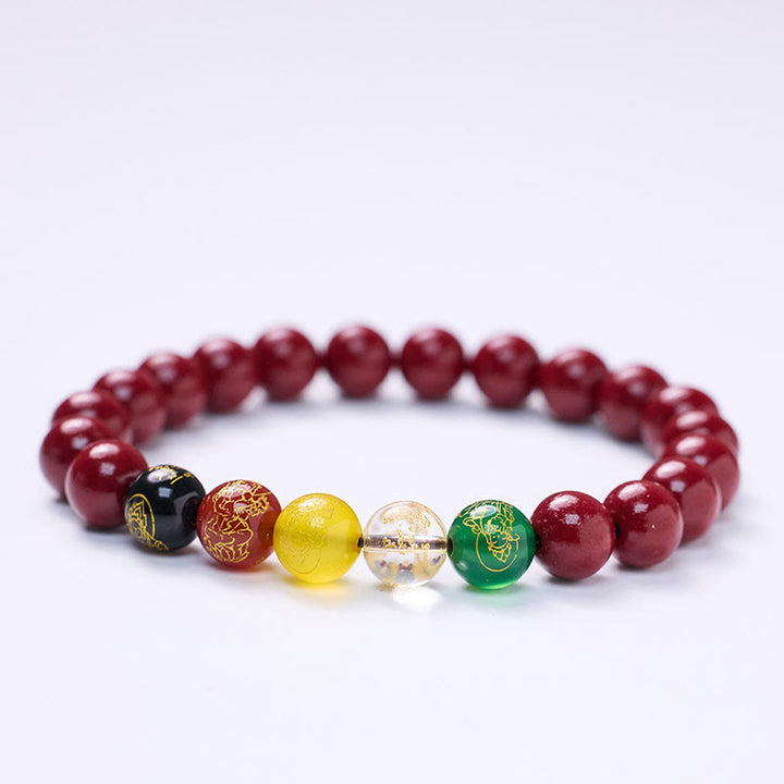 Buddha Stones Zinnober Achat Fünf Richtungen Götter des Reichtums Segen Armband
