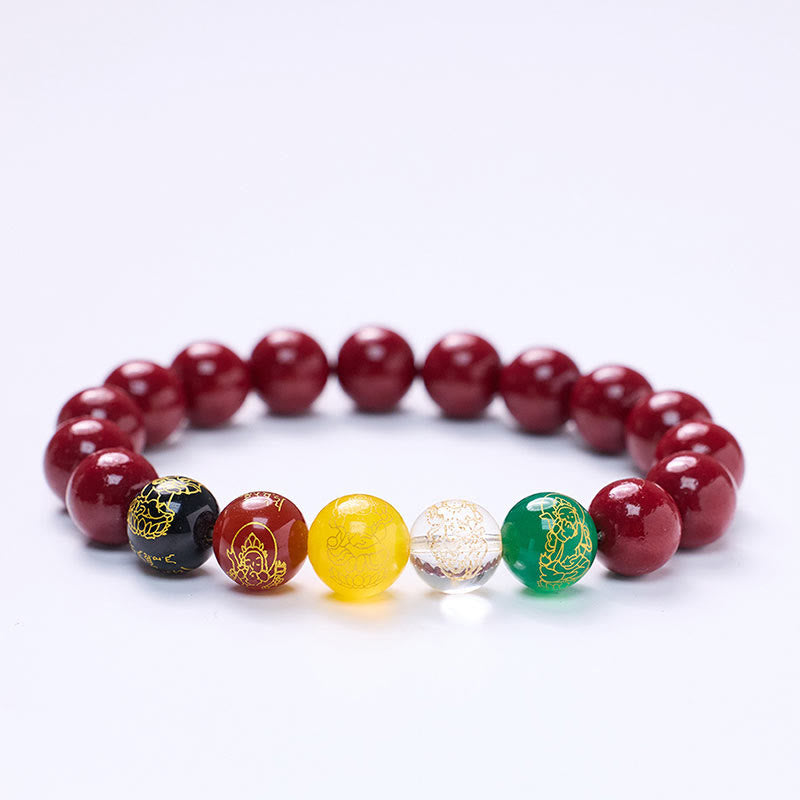 Buddha Stones Zinnober Achat Fünf Richtungen Götter des Reichtums Segen Armband