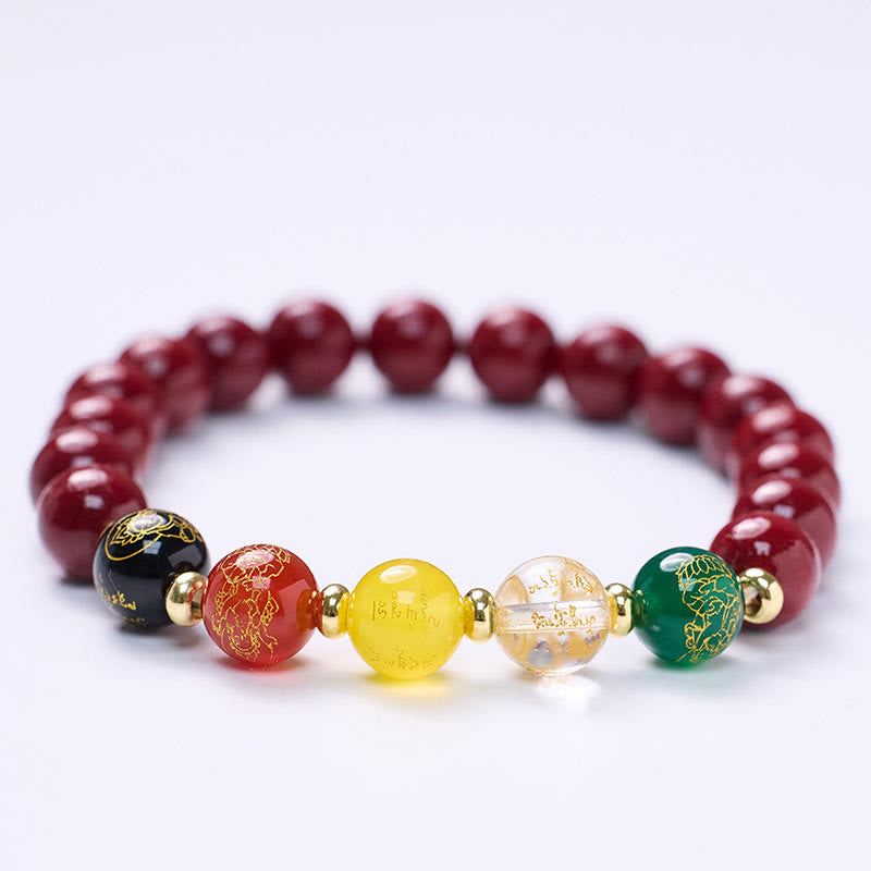 Buddha Stones Zinnober Achat Fünf Richtungen Götter des Reichtums Segen Armband