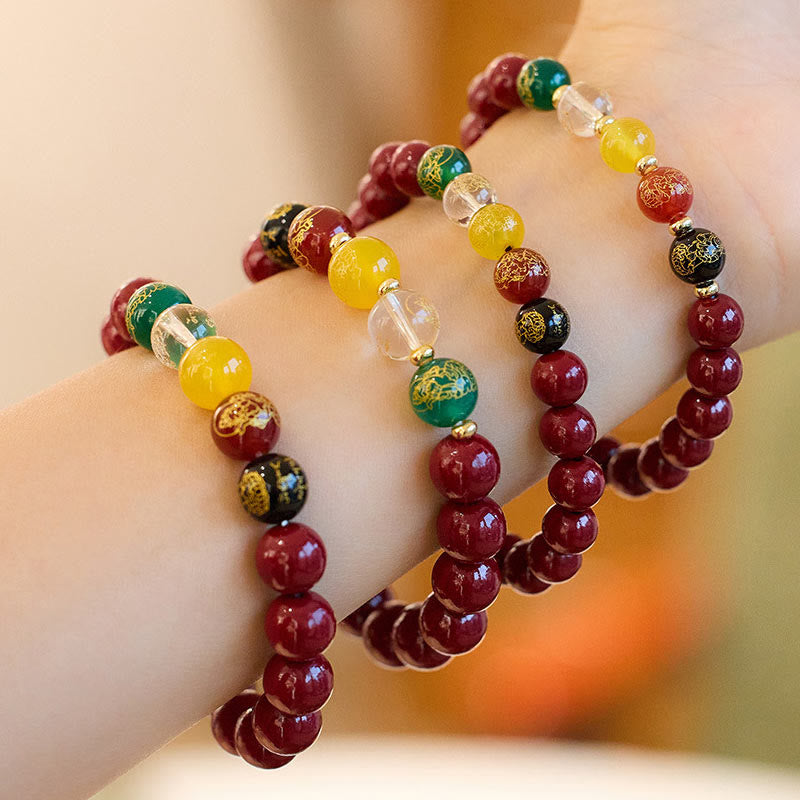 Buddha Stones Zinnober Achat Fünf Richtungen Götter des Reichtums Segen Armband