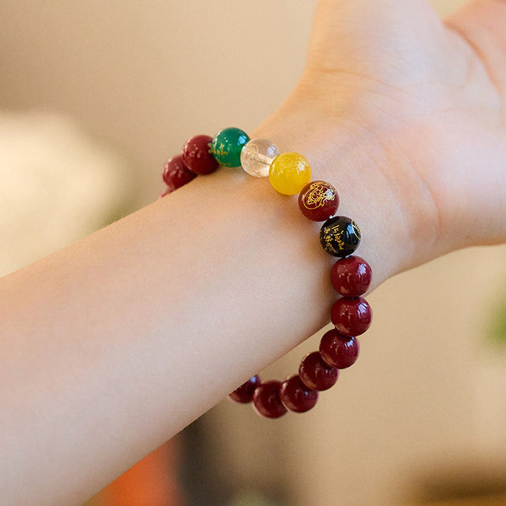 Buddha Stones Zinnober Achat Fünf Richtungen Götter des Reichtums Segen Armband