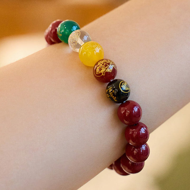 Buddha Stones Zinnober Achat Fünf Richtungen Götter des Reichtums Segen Armband