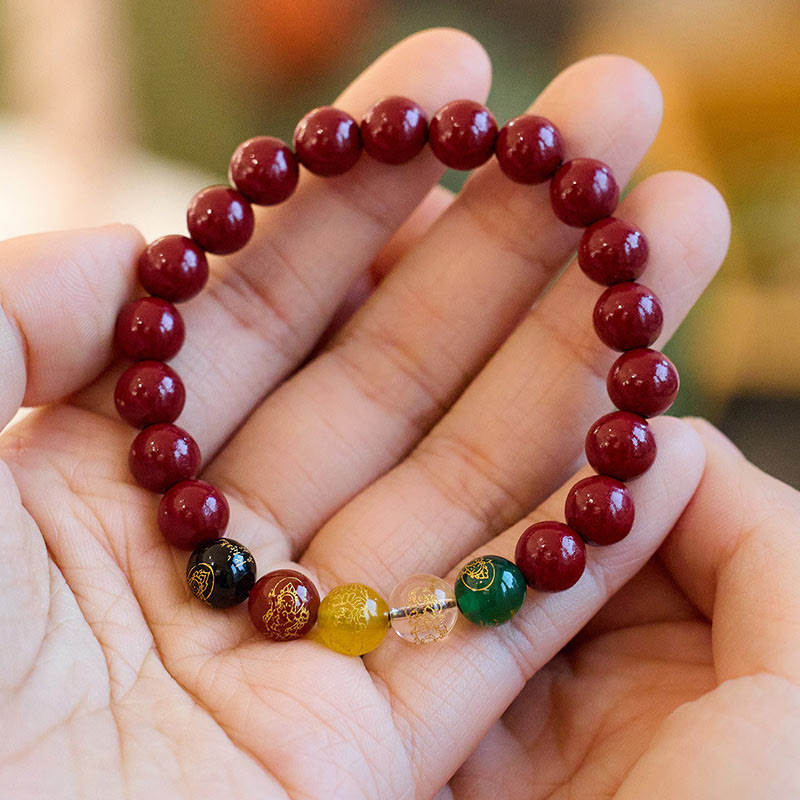 Buddha Stones Zinnober Achat Fünf Richtungen Götter des Reichtums Segen Armband