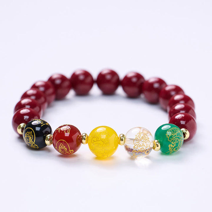 Buddha Stones Zinnober Achat Fünf Richtungen Götter des Reichtums Segen Armband