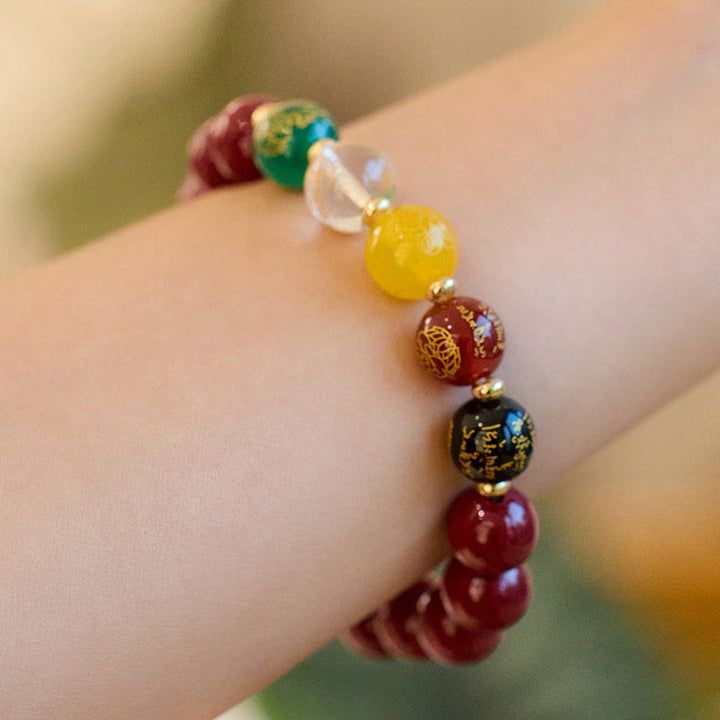 Buddha Stones Zinnober Achat Fünf Richtungen Götter des Reichtums Segen Armband